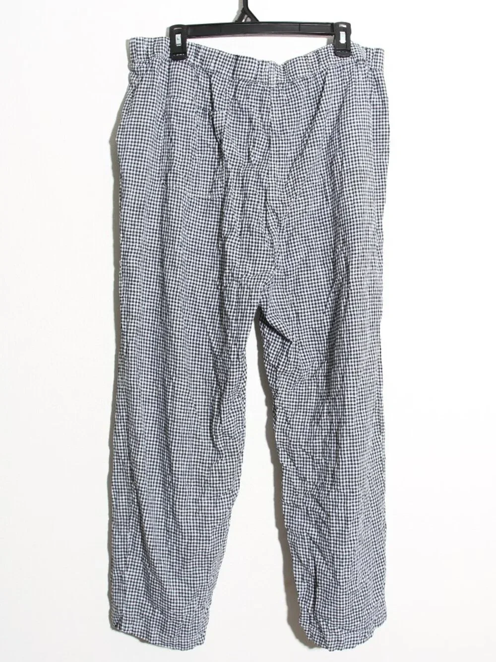 Quince 100% European Linen Pants Classic Mini Gingham Black White Pull-On Sz XL